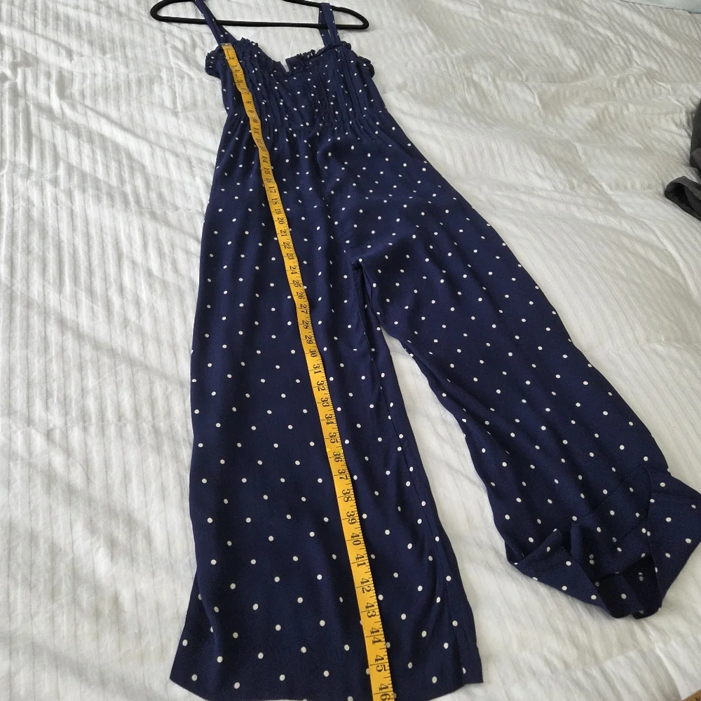 Madewell Cami Pintuck Convertible Ruffle Navy White Polka Dot Jumpsuit‎ 00